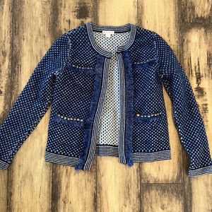 Crewcuts girls size 8, 100% wool blue and light gray sweater with rhinestones